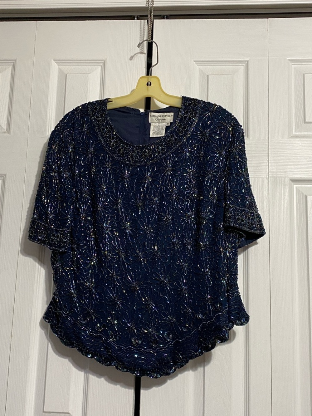 PRETTY Adrianna Papell Occasions navy blue Silk beaded shirt top blouse size 16W - Picture 2 of 10